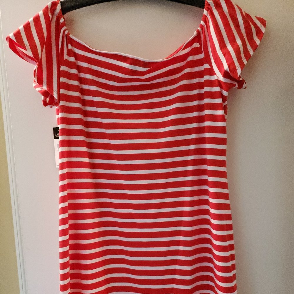 NEW WITH TAGS!! RALPH LAUREN OFF SHOULDER DRESS/ RED/WHITE/ SIZE 1X/ RETAIL $110